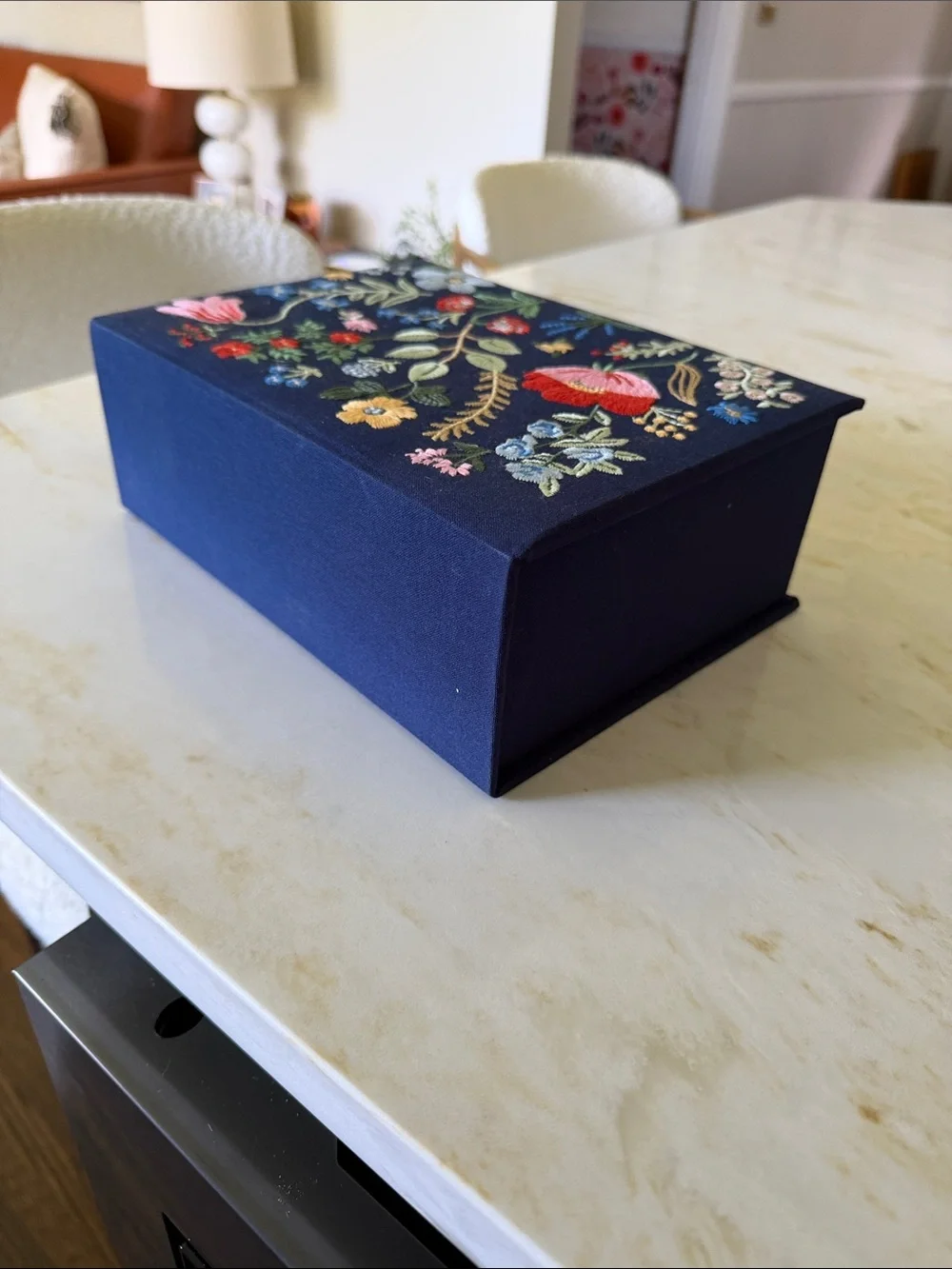 Rifle Paper Co. Navy Embroidered Floral Fabric Box